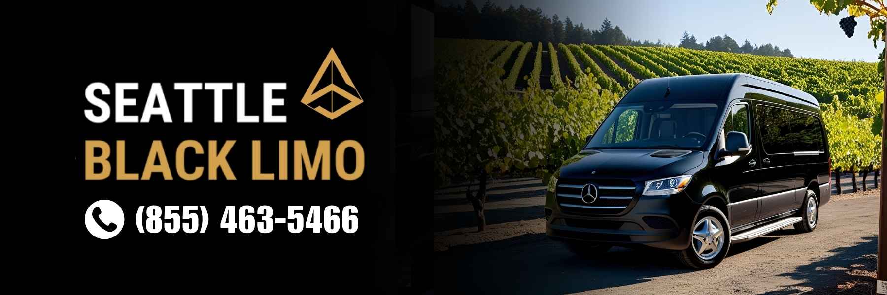 Luxury black limo parked in Woodinville vineyard for wine tour transportation