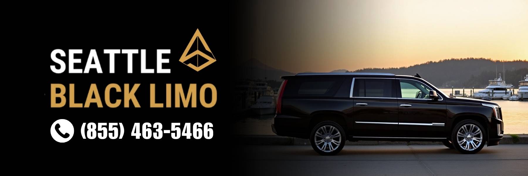 Luxury black limousine at Cap Sante Marina for Anacortes limo service