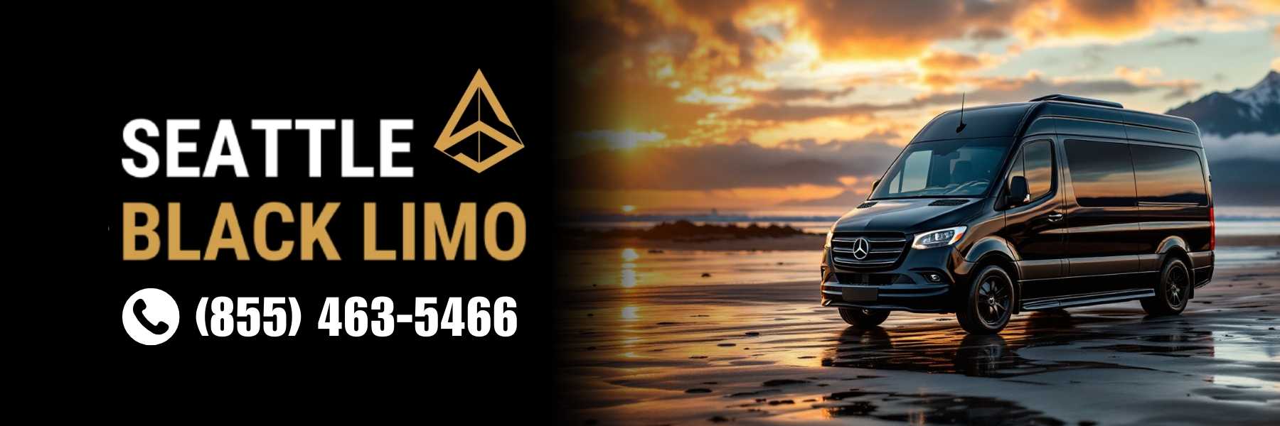 Luxury black limousine at Edmonds Beach for premier limo service