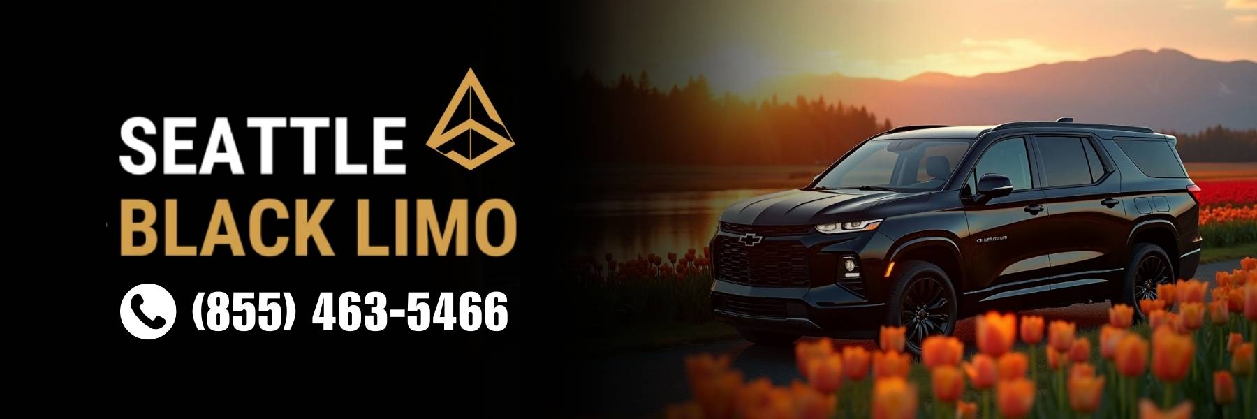 Luxury black limousine by Skagit River for Mount Vernon limo service