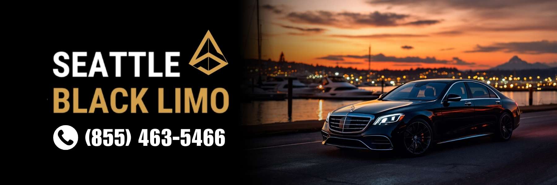 Luxury black limousine parked at Everett waterfront for premier limo service.