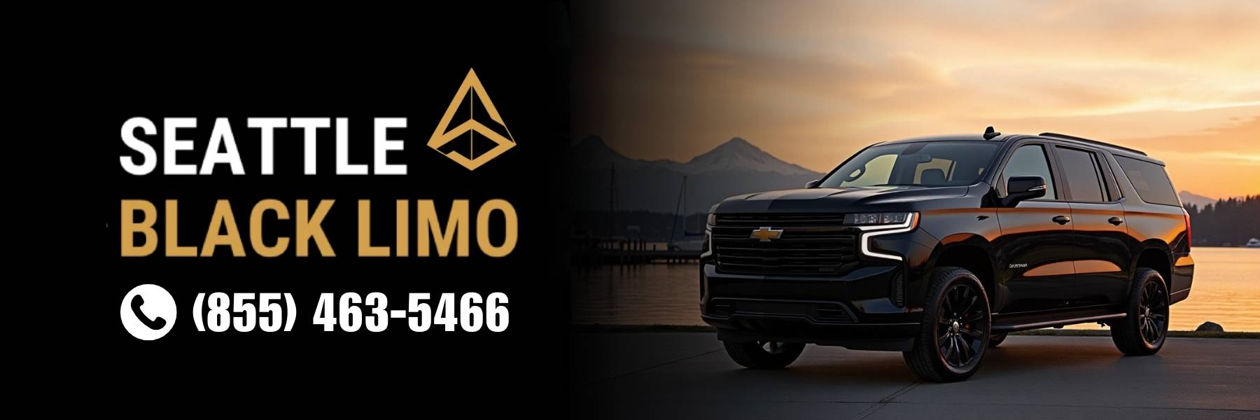 Luxury stretch limo in Bellingham, WA, near waterfront with Mount Baker view