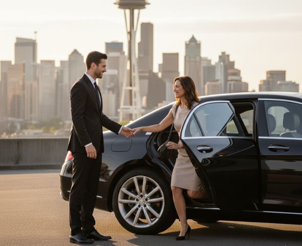 Professional chauffeur-driven luxury sedan for corporate travel in Seattle