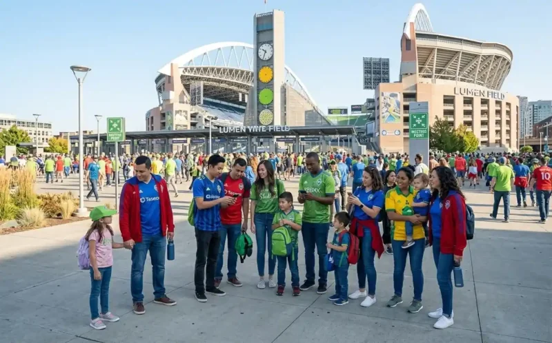 Fans gathered at a meeting point outside stadium
