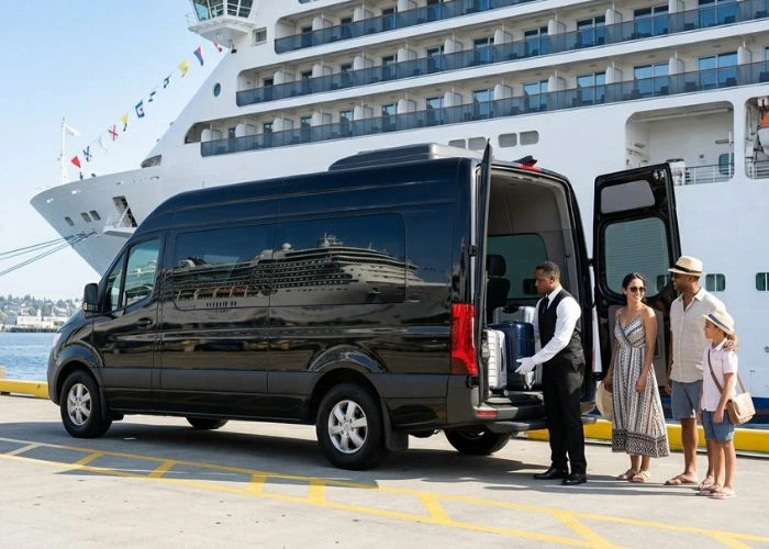 black van cruise ship driver family luggage ready black van cruise ship driver family luggage ready