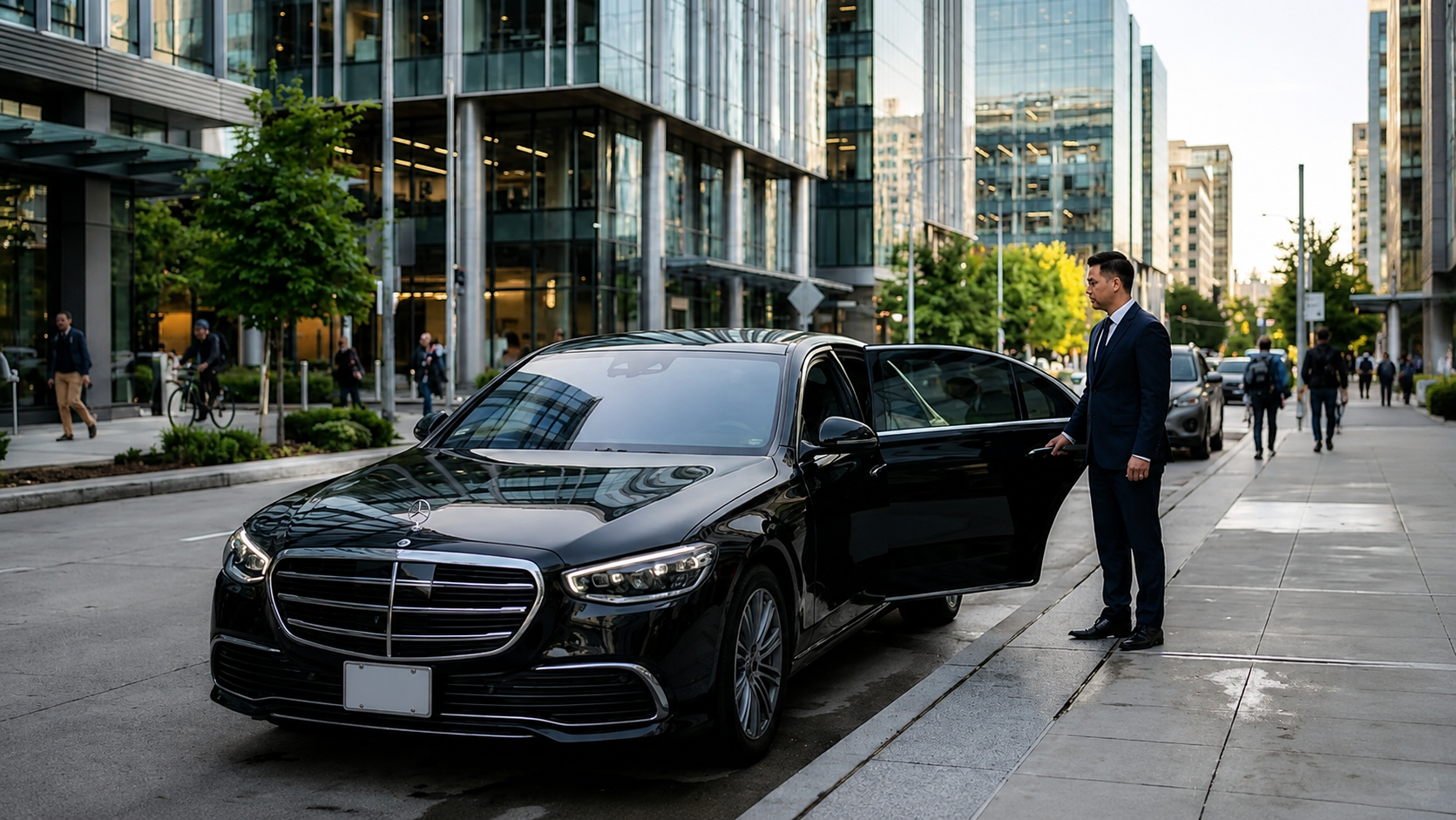 black luxury corporate sedan in south lake union
