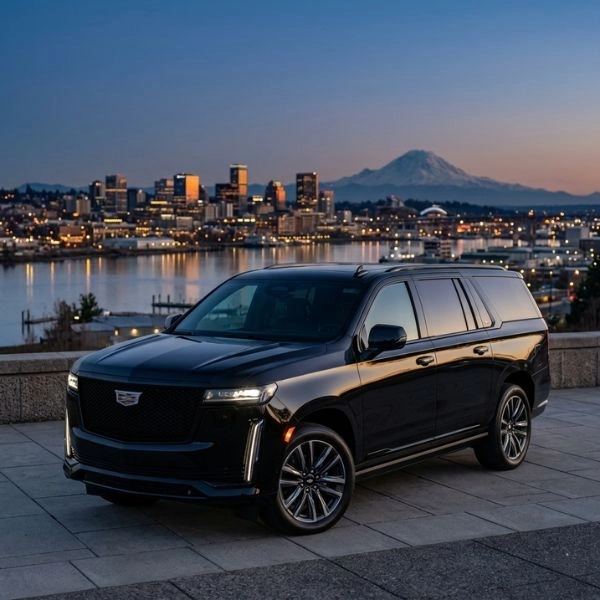 Professional chauffeur-driven luxury sedan for corporate travel in Seattle