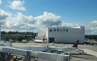 Aircraft at Seattle-Tacoma International Airport before a Seattle cruise departure