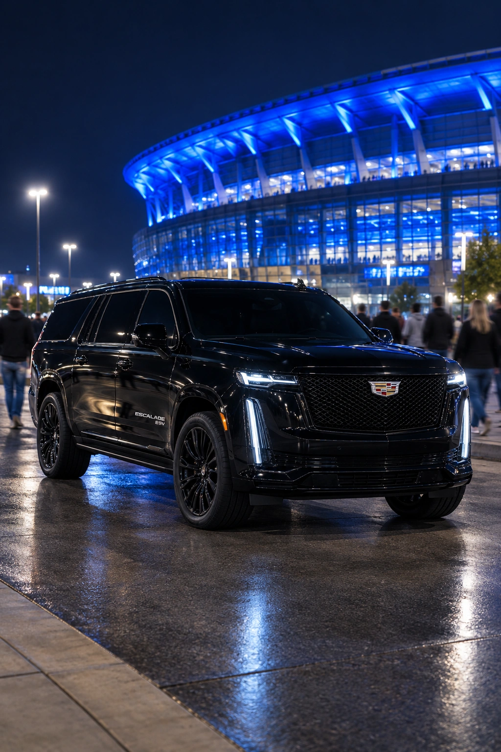 Black SUV dropping off fans for a game night from Kent