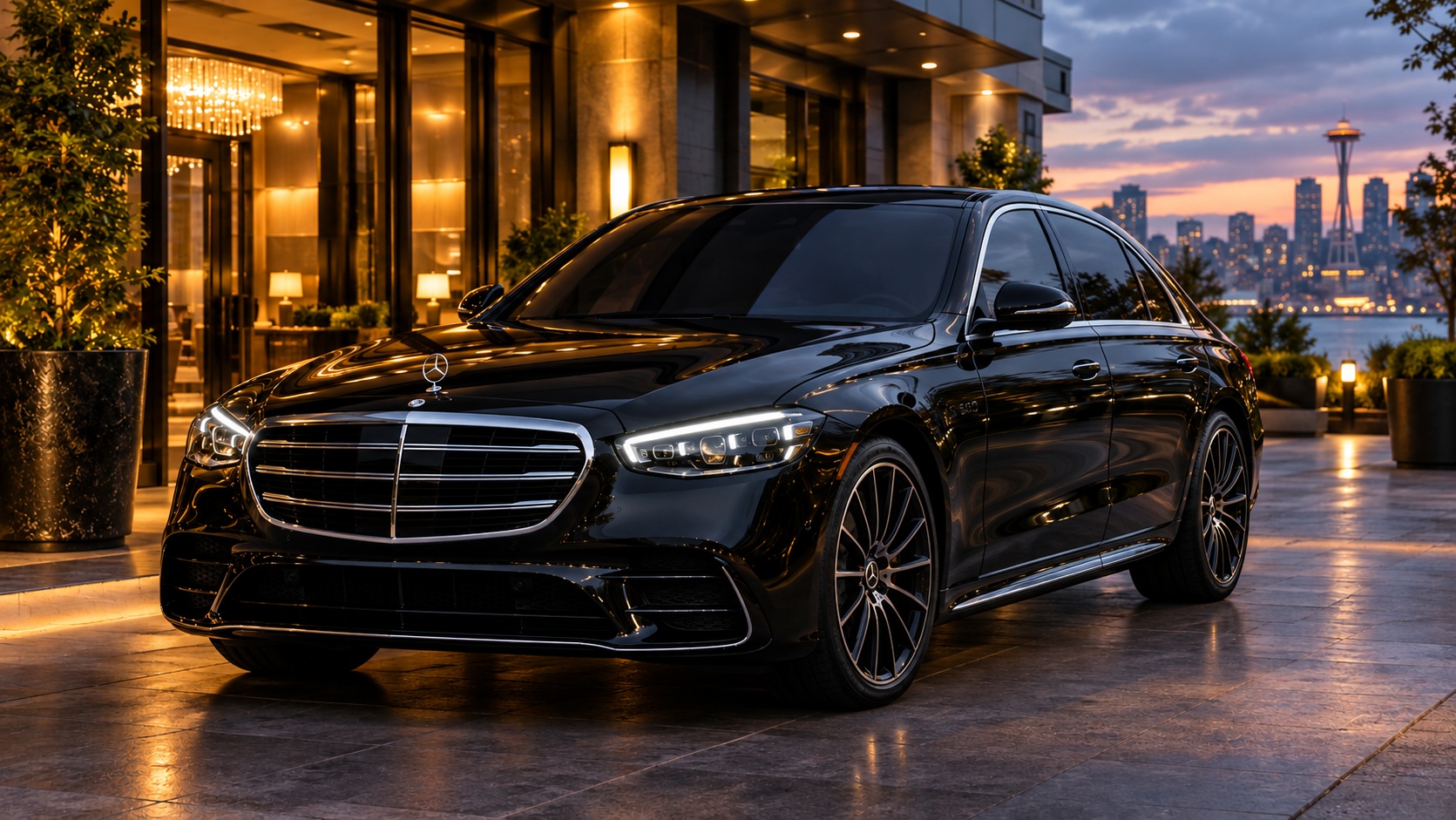 Black Mercedes-Benz S 580 premium sedan for Kent executives