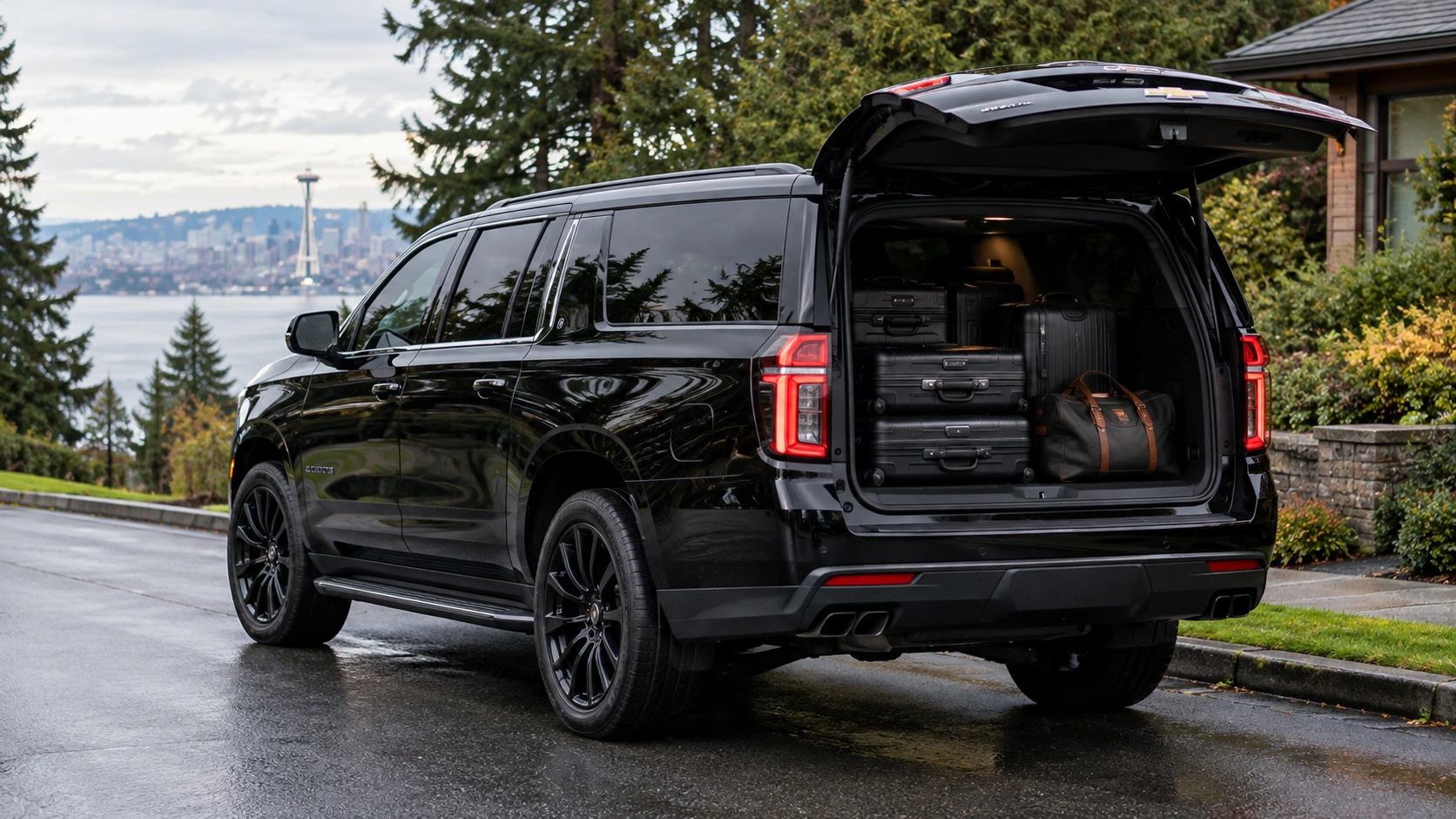Black Chevrolet Suburban SUV for Kent family airport trips