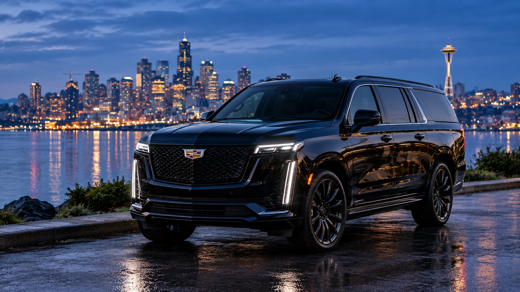 Black Cadillac Escalade ESV premium SUV chauffeured from Kent