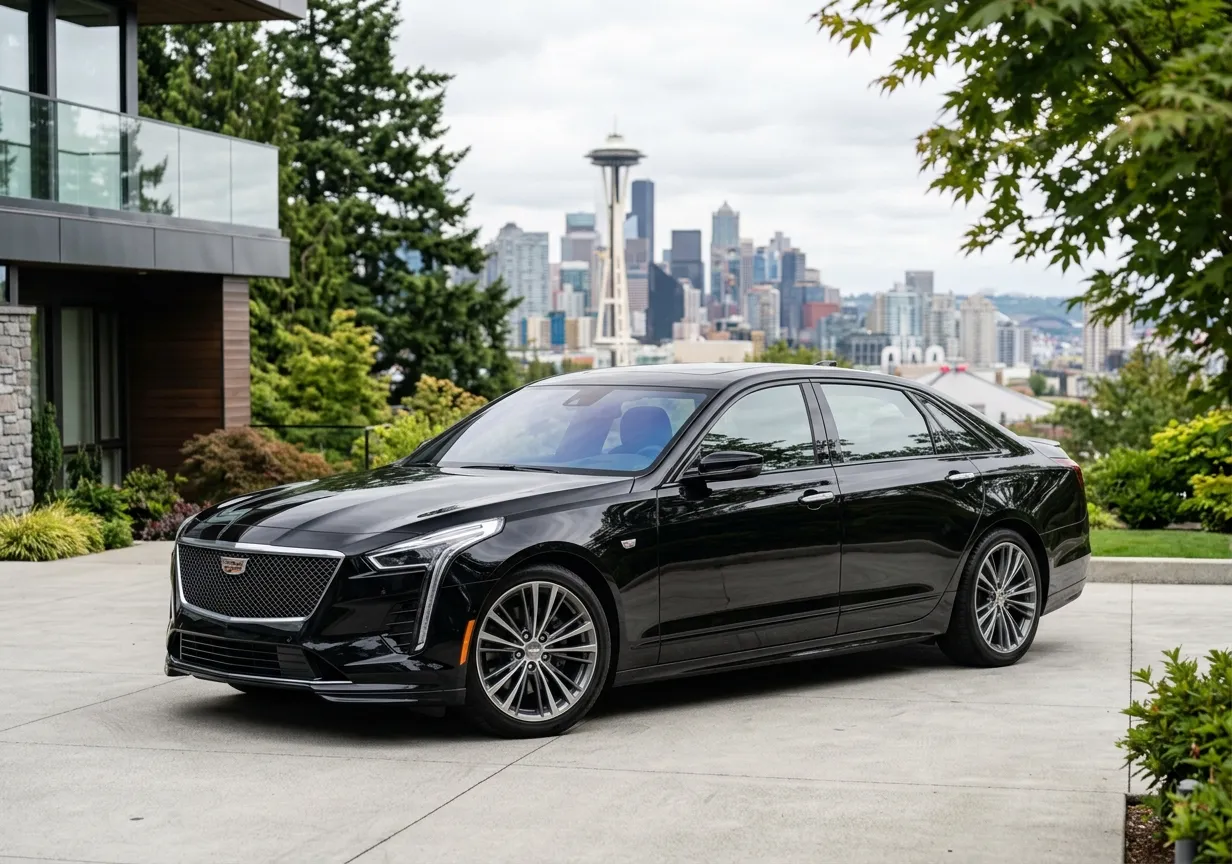 Black Cadillac CT6 executive sedan for Renton black car service